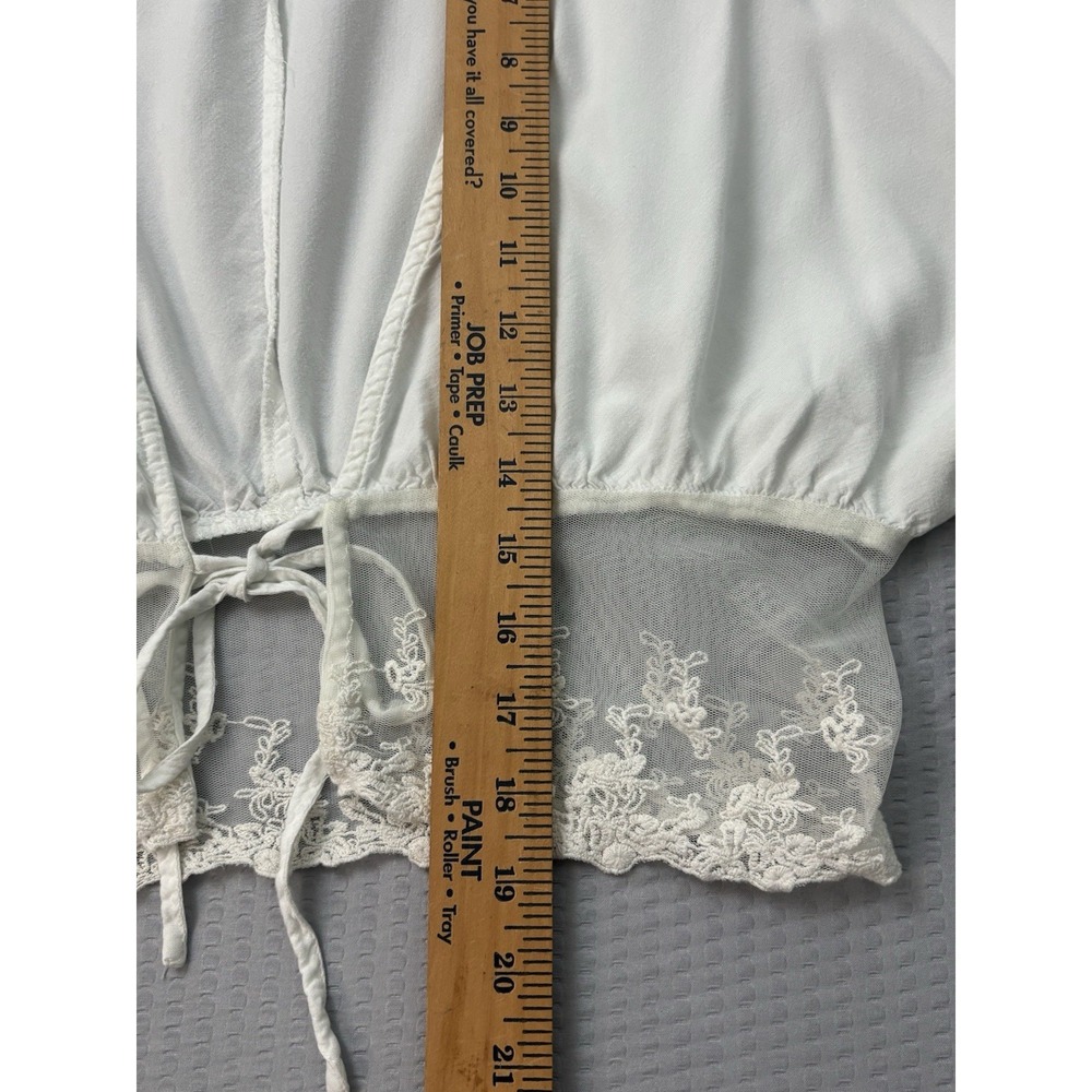 Rebellion Again White Lace Tie Front Crop Top Women's Small Boho Festival 0278 - Picture 5 of 6